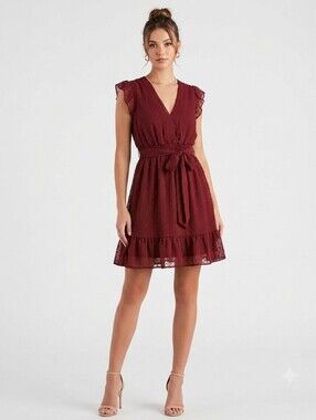Rue21 Burgundy Swiss Dot Tie-Front Mini Dress Medium